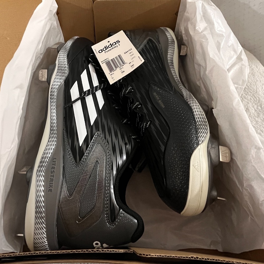 Adidas PowerAlley 3 Men's Metal Baseball Cleats Size 11 Black White (S84762)
